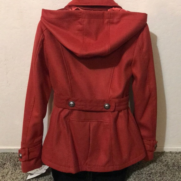 Red~orange Celebrity Pink pea coat with hood - Picture 3 of 5